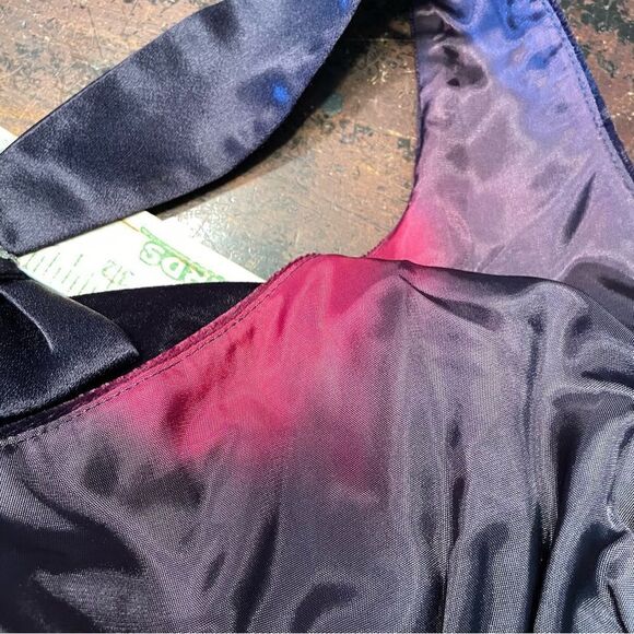 90s Vintage De Laru Linda Bernell Velvet Gown‎ Front Slit Bow Rhinestone 5/6 - Picture 9 of 16